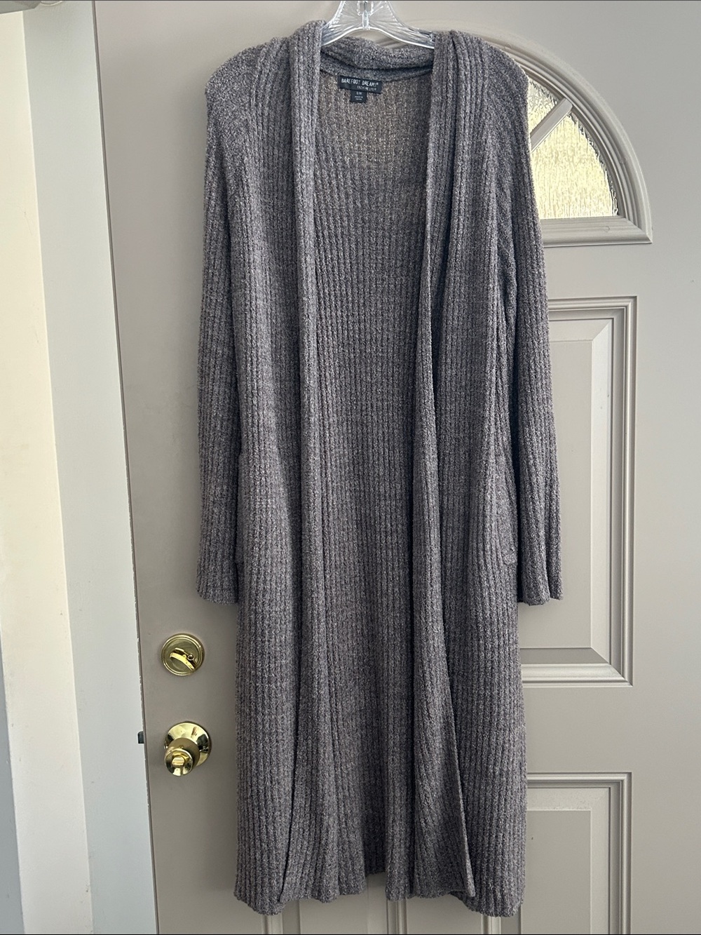 Barefoot Dreams CozyChic Lite Ash Pewter Long Sleeve, Open Ribbed Texture Cardi